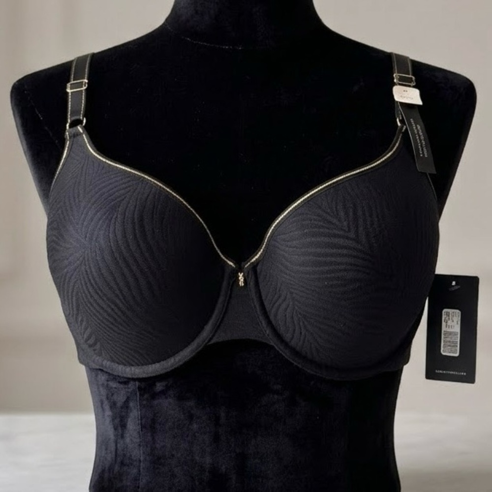 Addition Elle NWT Black Palm Textured Gold Contour T-Shirt Bra 42C Quite Luxury